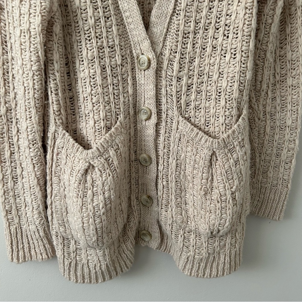 Anthropologie Cream Cable Knit Button-Front Cardigan - Picture 2 of 6